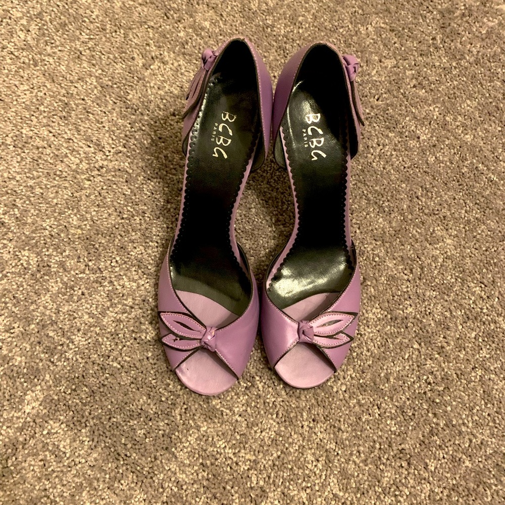 Purple BCBG peep toe heels for sale.